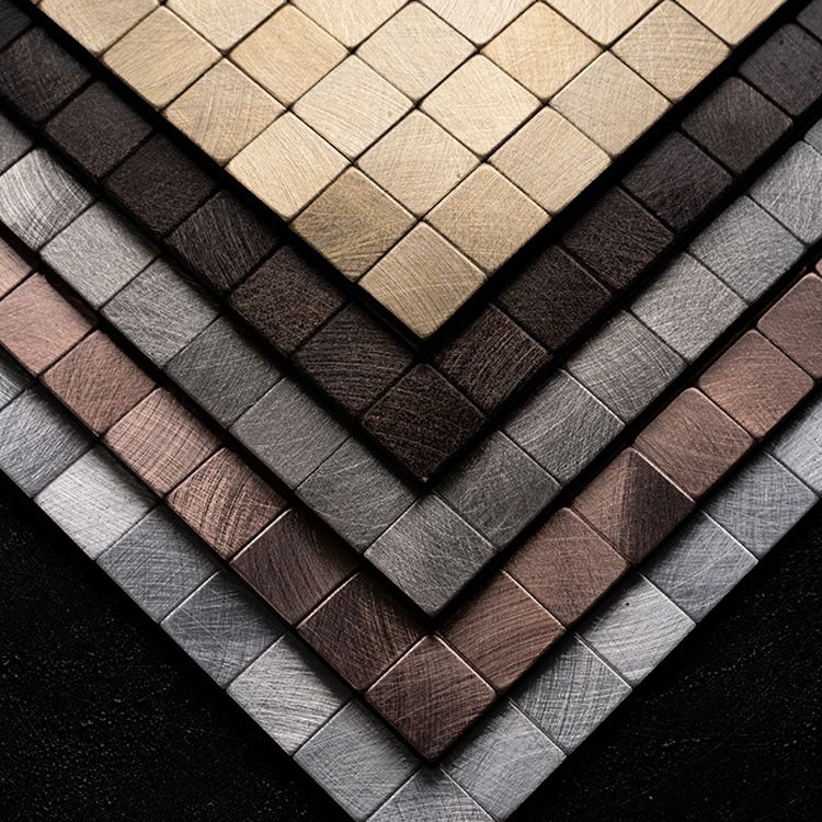 Mosaic Tile Wallpaper Square Shape Peel & Stick Mosaic Tile with Metal Look