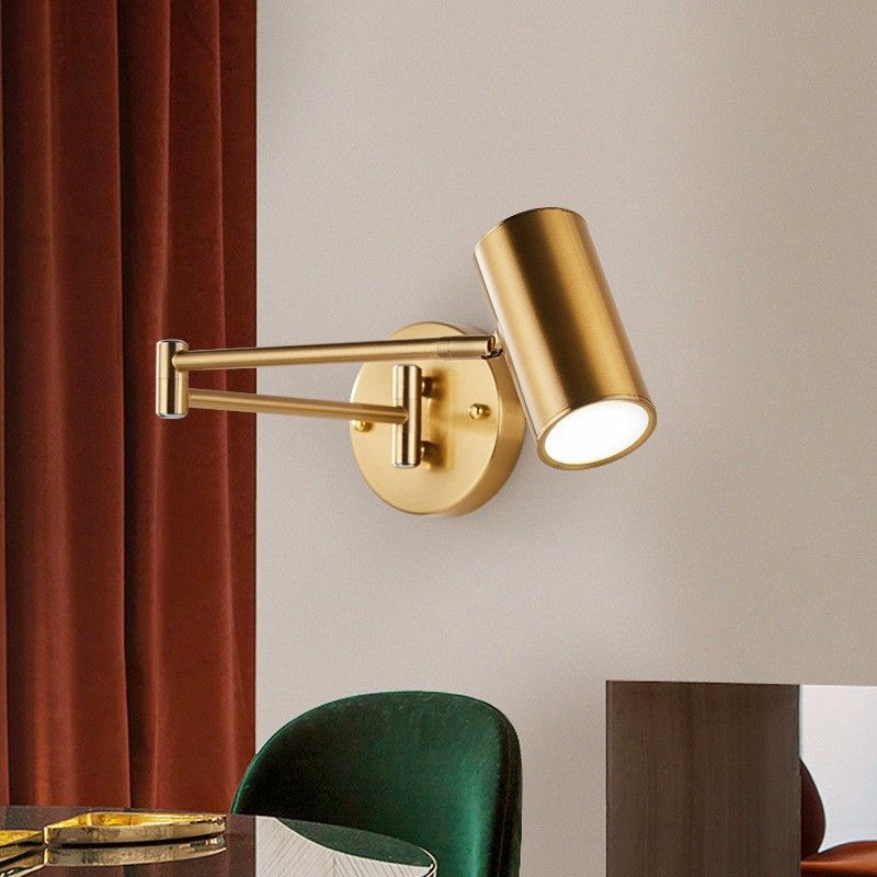 Gold Cylindrical Wall Lamp in Modern Minimalist Aluminium Reading Wall Light