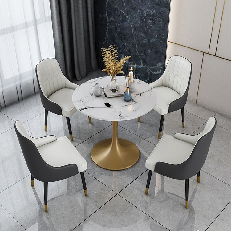 Round Sintered Stone Dining Table Traditional Luxury Dining Table with Tulip Base