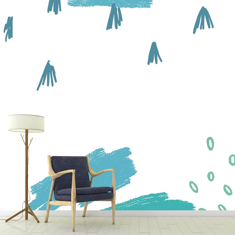 Big Brushstroke Mural Kids Style Simple Abstract Painting Wall Art in Blue for Bedroom