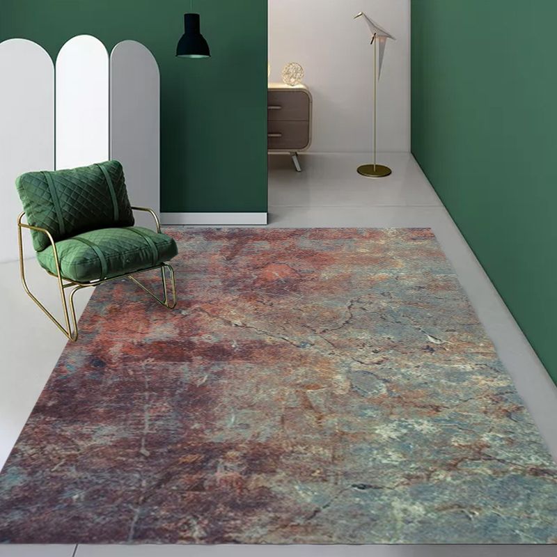 Modern Living Room Rug Multicolored Abstract Rust Print Rug Polyester Washable Pet Friendly Area Rug