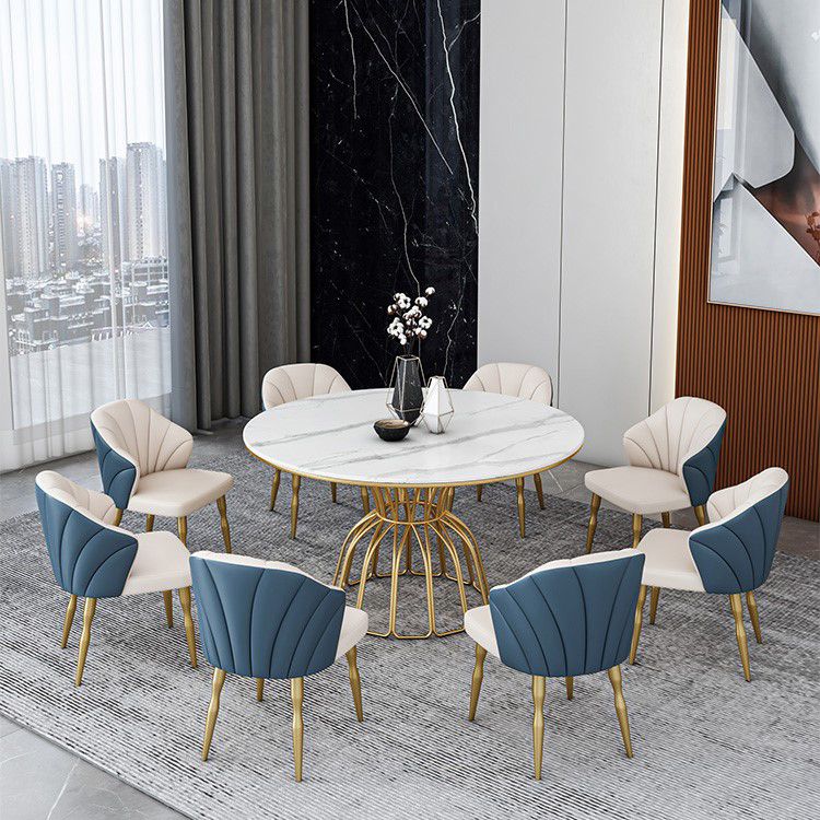 Traditional Luxury Dinette Table Round Metal Gold Base Dining Pedestal Table