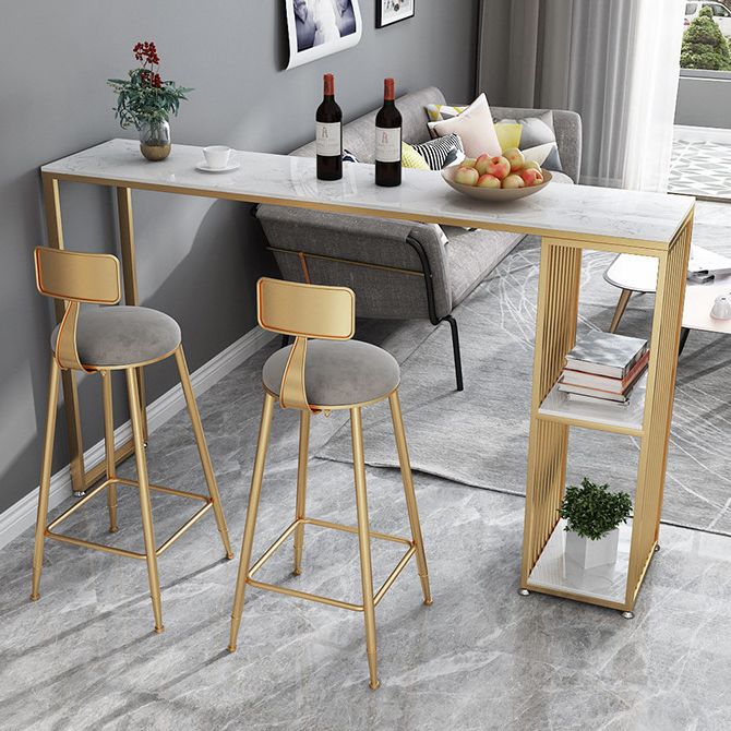 Contemporary Rectangle Bar Dining Table Marble Top Bar Table with Shelves