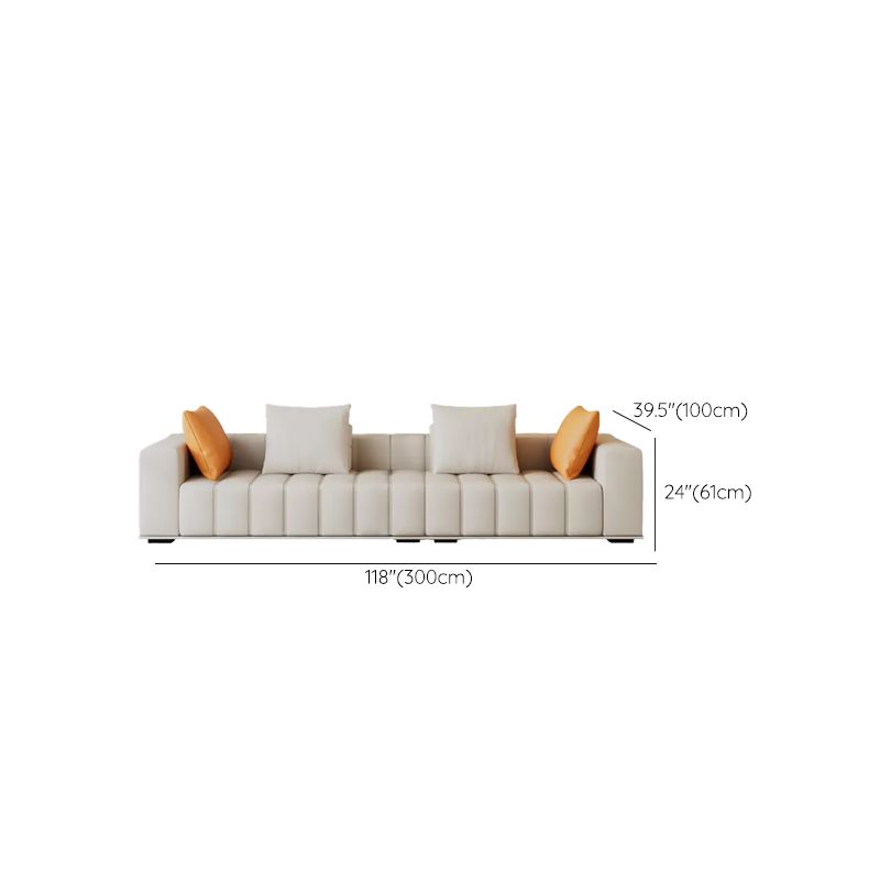 Genuine Leather Scandinavian Sofa Tuxedo Arm Sectional with Bolster Pillows