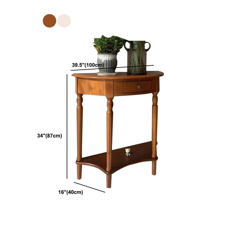 Rubbered Wood Console Table Solid Wood Accent Table with Drawer and Shelf