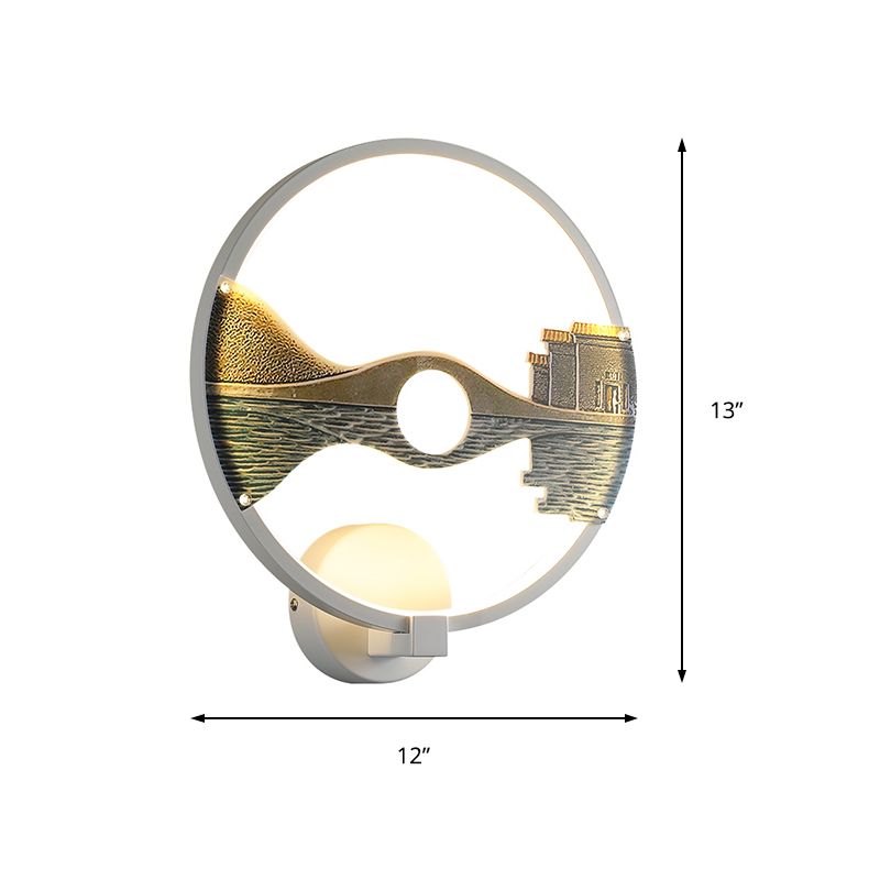 Luminaire d'éclairage circulaire noir / blanc LED LED de montage mural acrylique avec motif de paysage de style chinois, 12 dia "