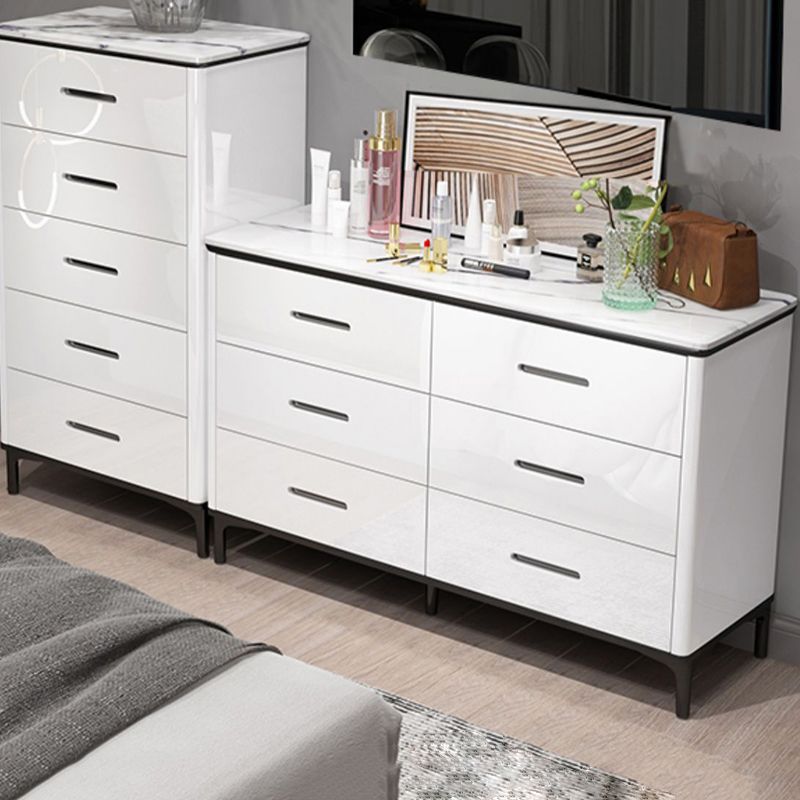 Contemporary Stone Chest Bedroom Storage Chest in White with Drawers