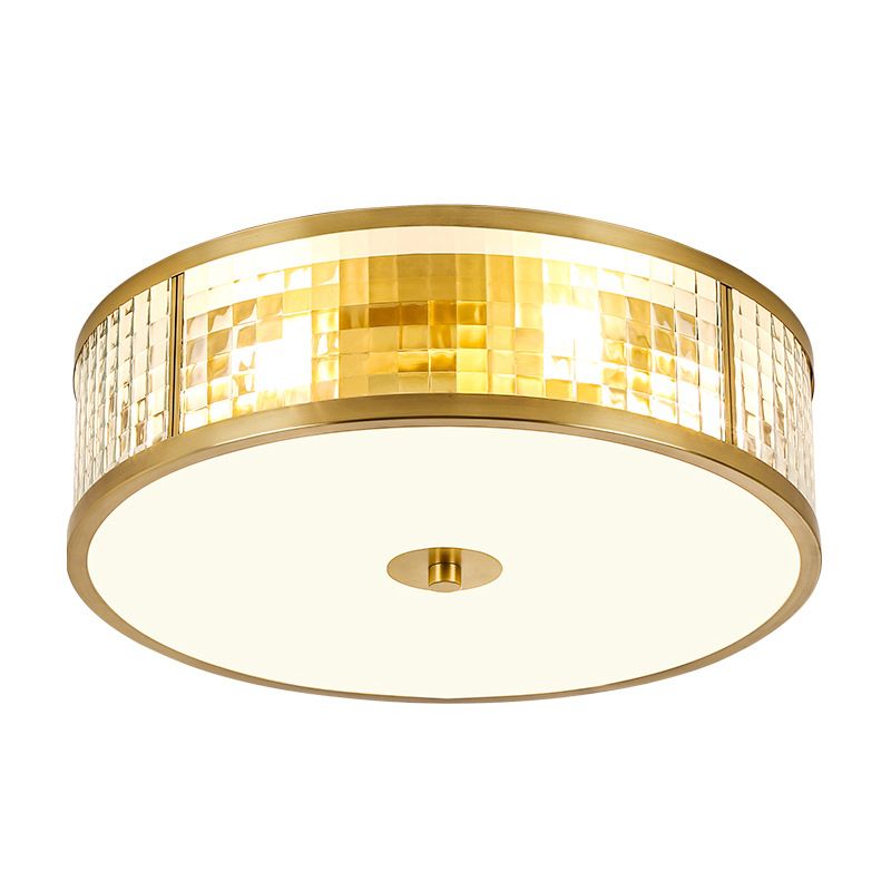 Colonical Artistic Circular Flush Mount Copper Indoor Ceiling Light with Glass Shade