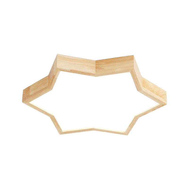 Six-Pointed Star Bedroom Flush Mount Lighting Wood Minimalist LED Flush Mount Fixture