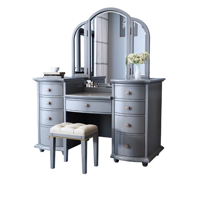 Contemporary Vanity Table and Stool Set 9 Drawers Makeup Vanity Desk