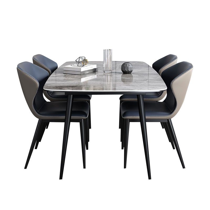 Modern Sintered Stone Table Set of 5/7 with Rectangle Table Dining Set with PU Leather Chairs