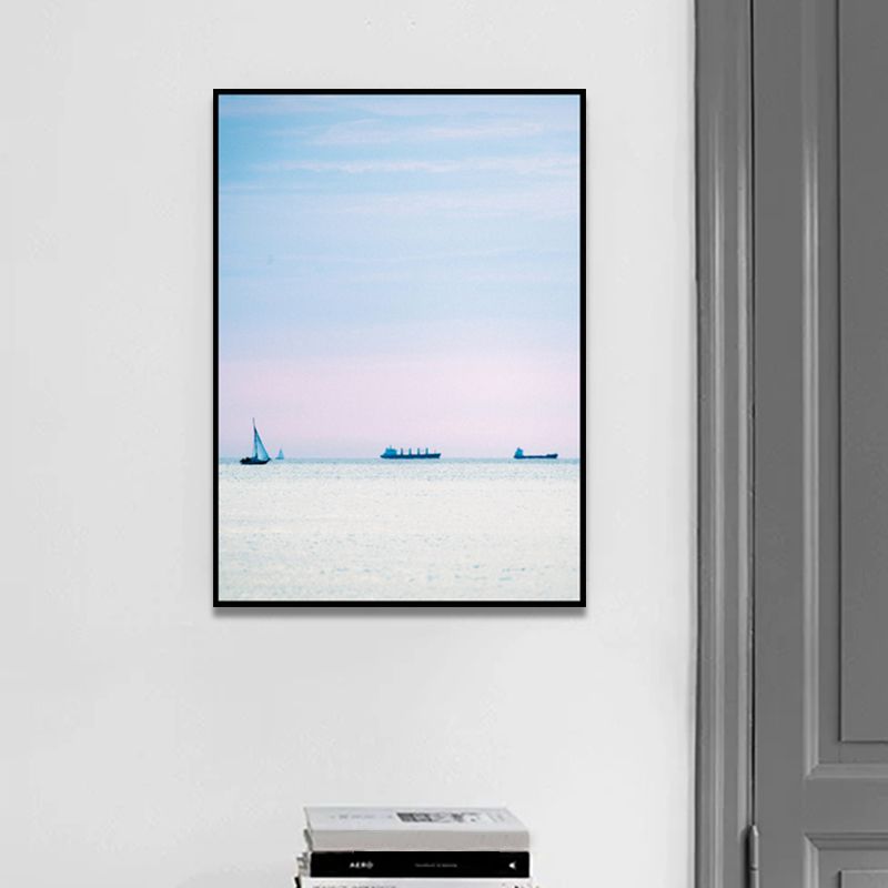 Photo Sunset Ocean Sailboat Canvas Art Minimalist Picturesque Seascape Wall Decor in Soft Color