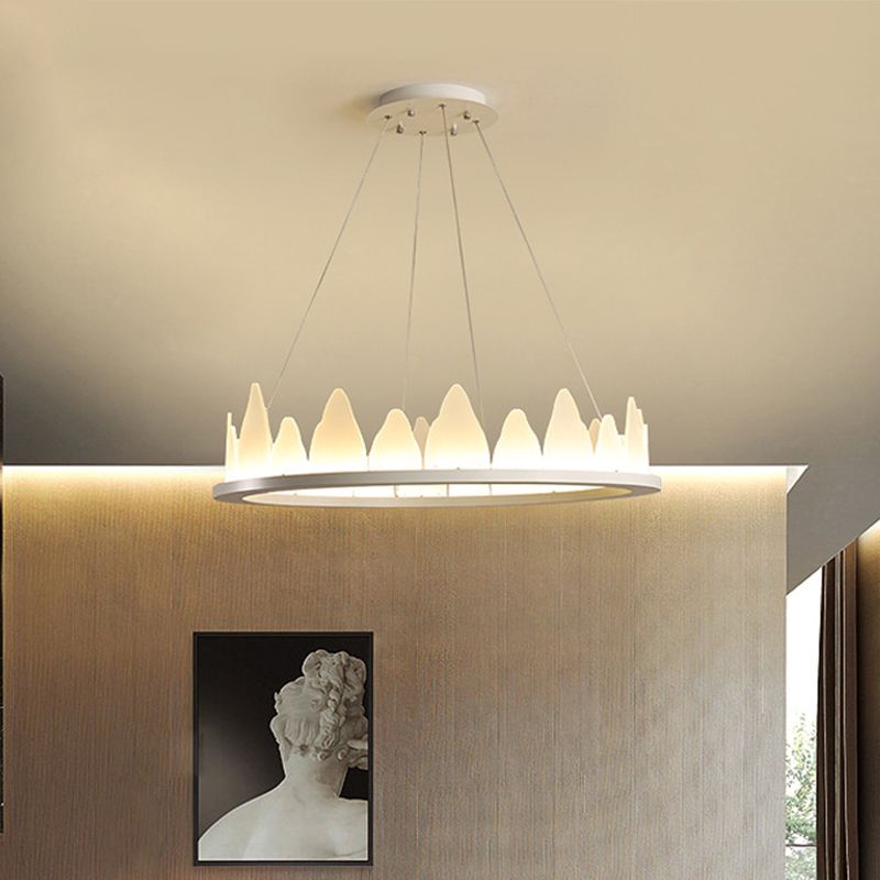 White Circular Chandelier Light Nordic Style LED Flaky Acrylic Hanging Lamp in Warm/White Light, 19.5"/23.5" Wide