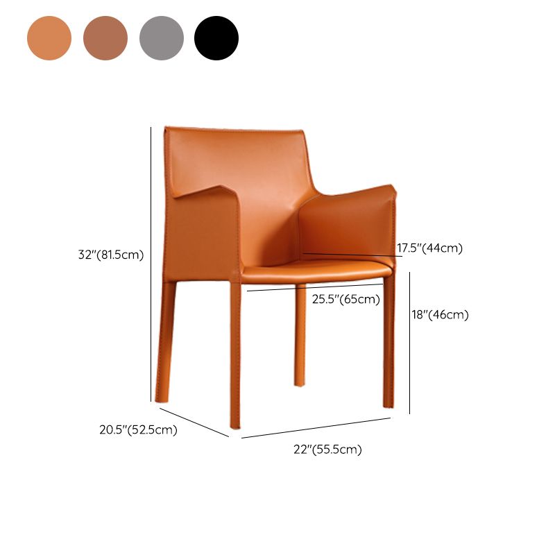 Modern Arm Chair Leather Indoor Dining Chair with Metal Base