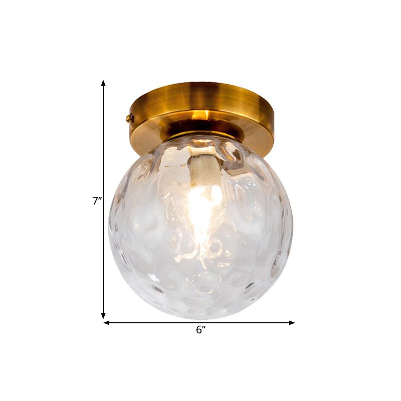 Plafonnier vintage en verre alvéolé clair Modo à ampoule unique, plafonnier en laiton