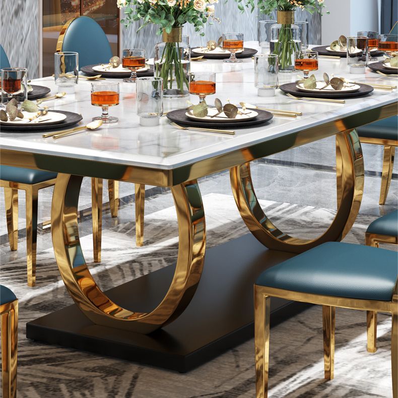 White Table Stone Top Traditional Luxury Rectangle Table with Stainless Steel Frame