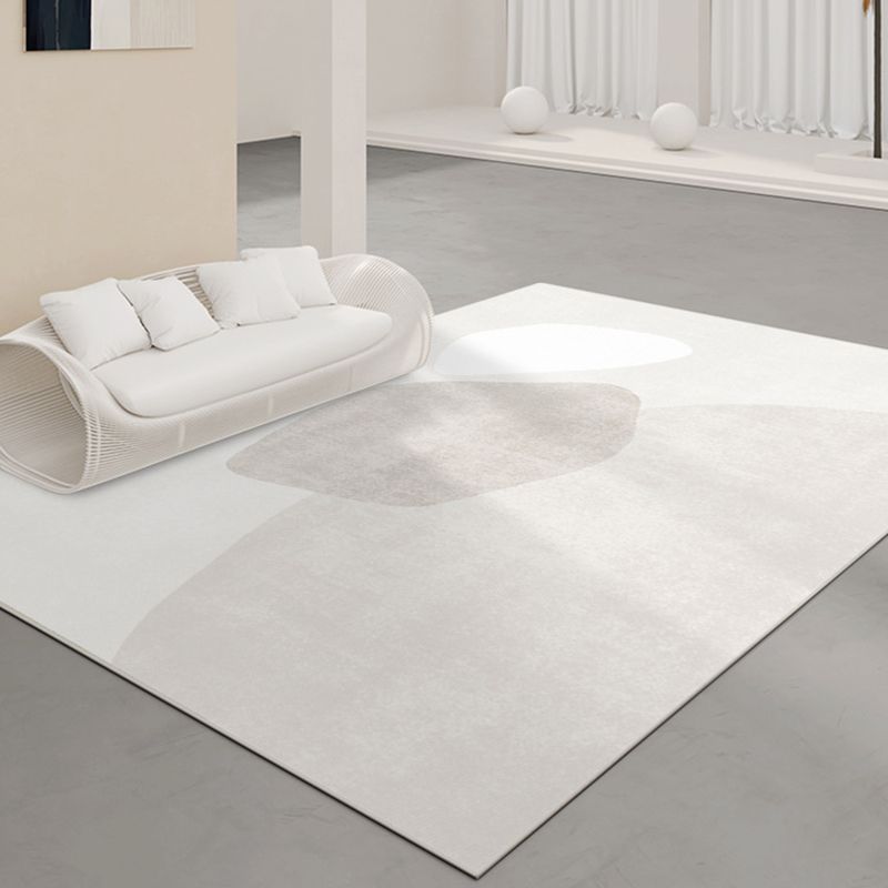 White Modern Rug Polyester Color Block Rug Non-Slip Backing Rug for Sitting Room