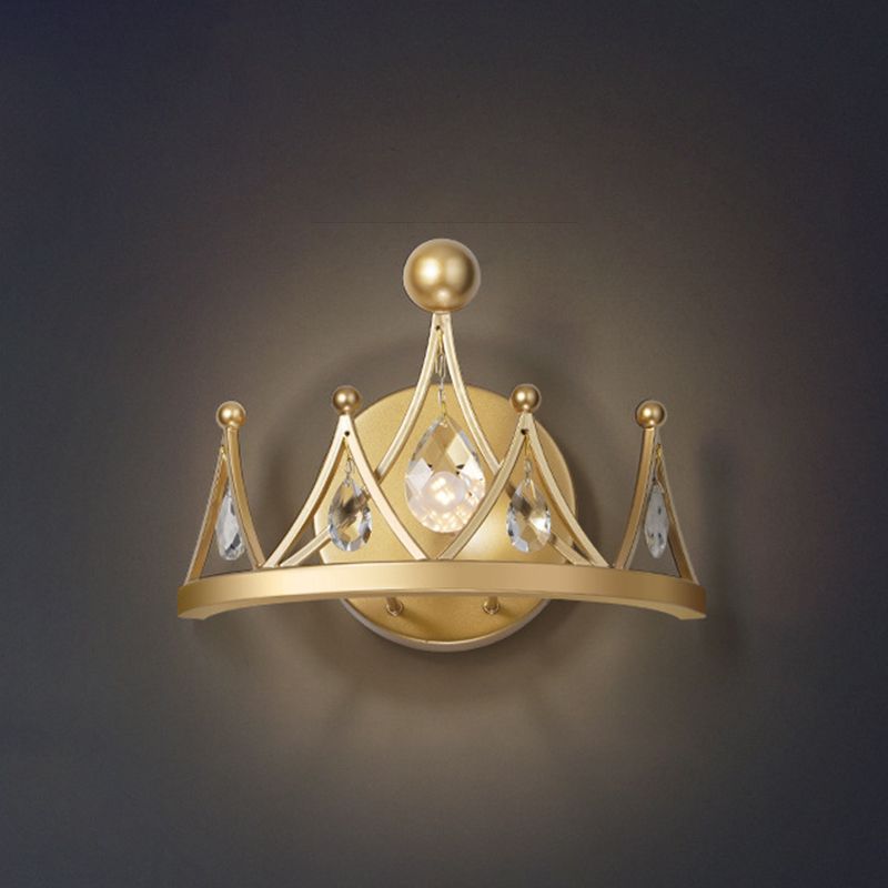 Crystal Crown Shape Wall Lights Modern Style 1 Light Wall Light Sconce in Brass