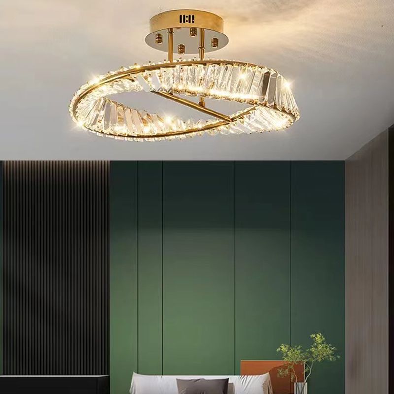 Linear Crystal 1 - Light Semi Flush Mount in Polished Gold Interior LED Ceiling Semi Flush