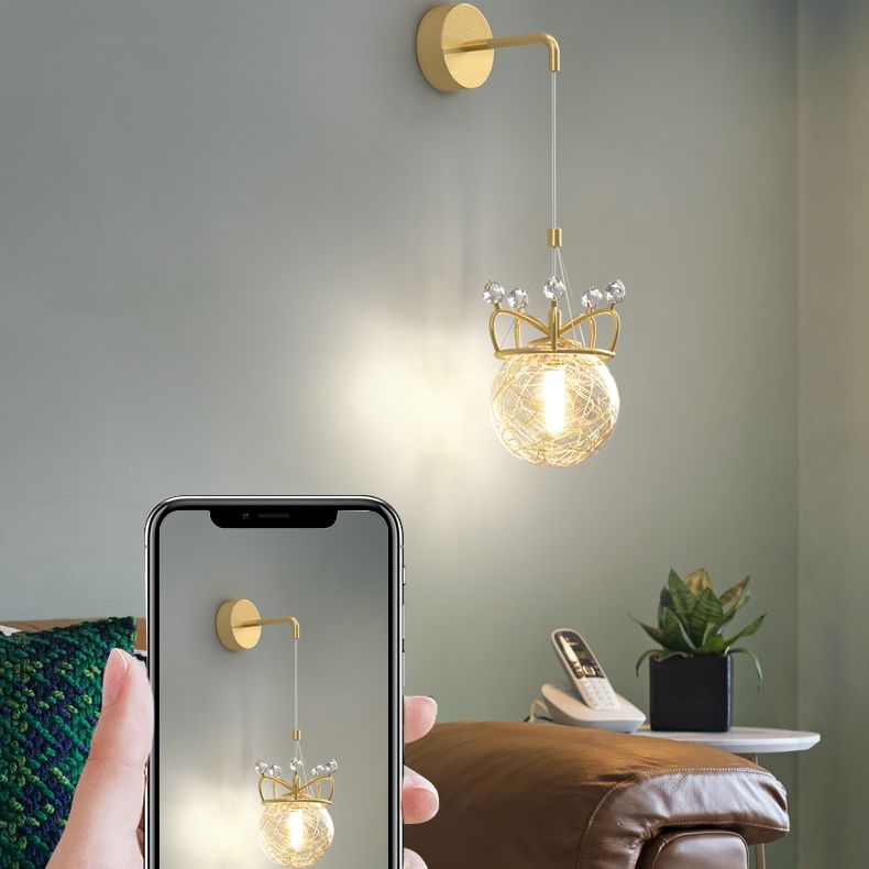 Decorative 1 Light Wall Lamp Globe Glass Hanging Wall Lamp in Brass Finish for Bedroom