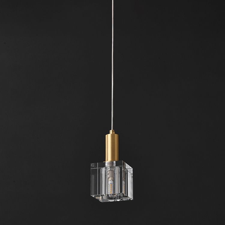 Luces colgantes colgantes de cristal de 1 luz Cubo transparente de lámparas colgantes para dormitorio