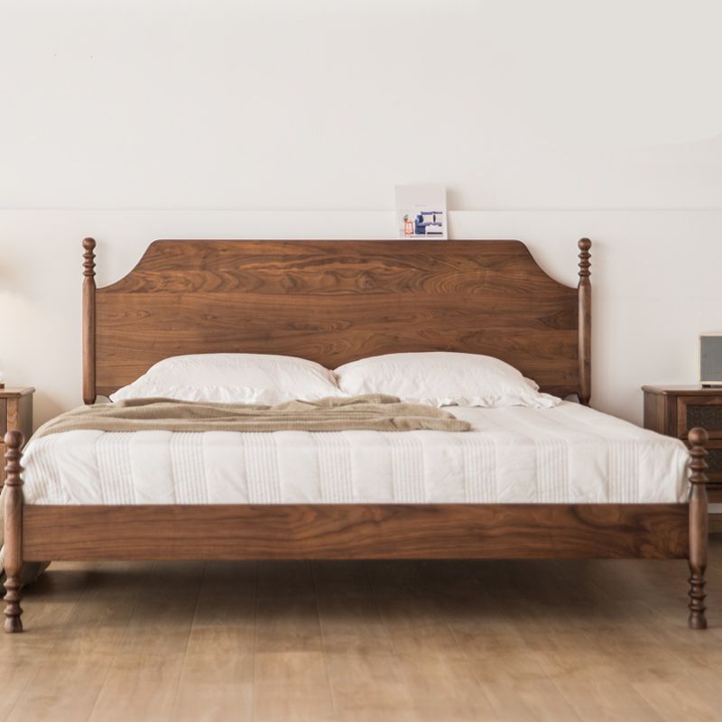 Solid Wood Headboard Poster Bed Walnut Bed Frame with Custom Legs