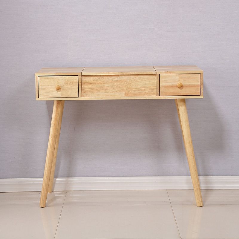 Solid Wood Vanity Dressing Table Scandinavian Flip-Top Mirror Vanity Desk
