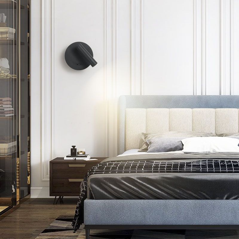 Splock de pared de metal negro con interruptor de luz de pared círculo de 1 luz para el dormitorio para el dormitorio