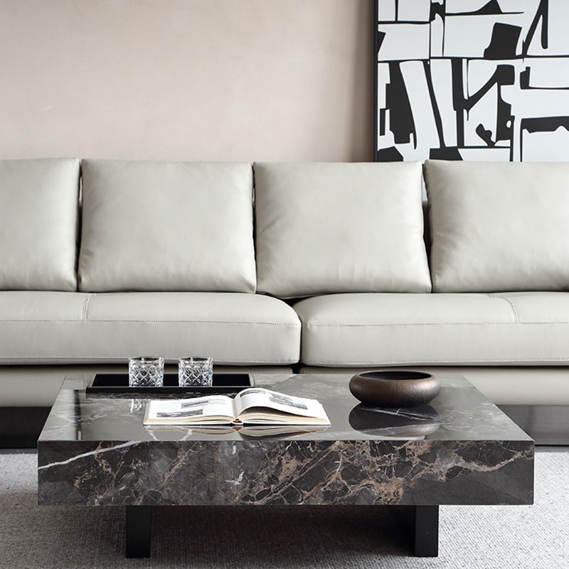 Glam Square Slate Coffee Table Stainless Steel Sled Cocktail Table