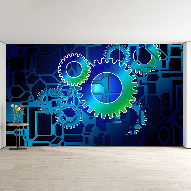 Industrial Gear Wall Mural Wallpaper Mildew Resistant Wall Covering for Repair Shop