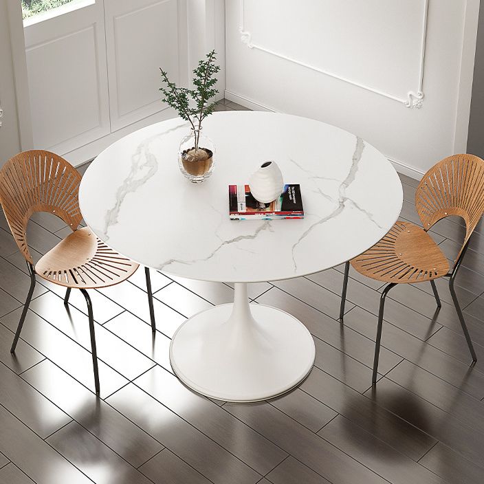 Stone Round Top Table Contemporary Dining Table with Pedestal Base