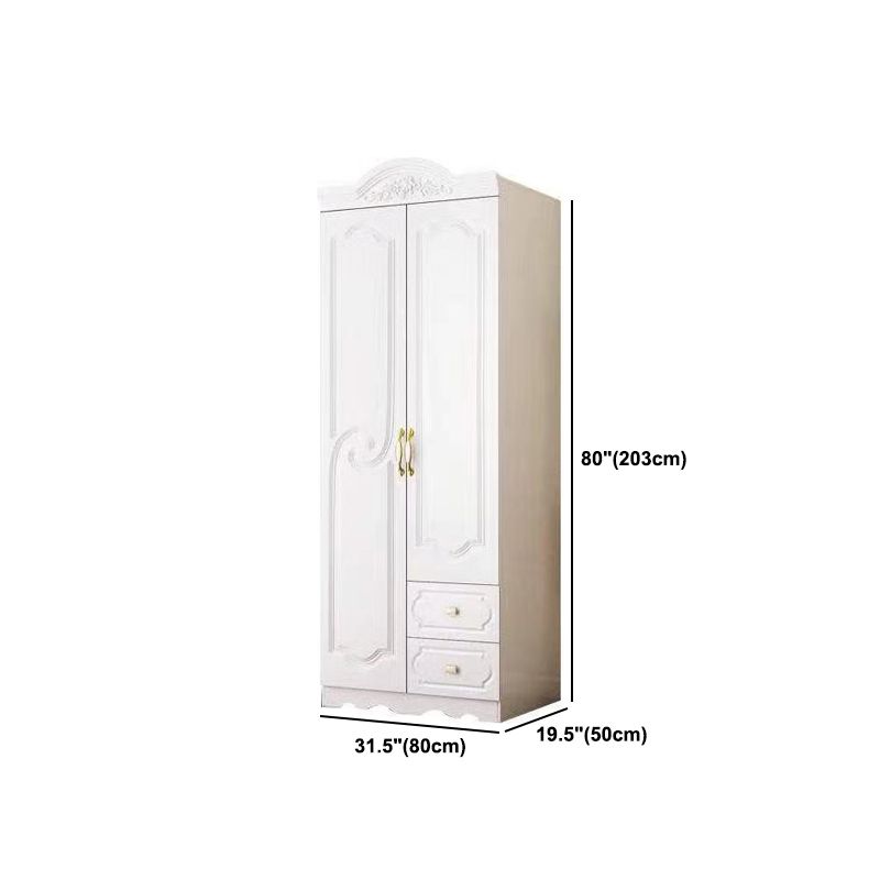 French Country Wardrobe Cabinet White Engineered Wood Wardrobe with 2 Drawers