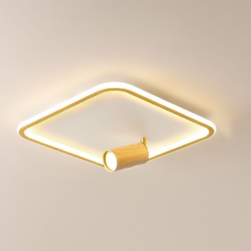Squared Wood LED Flush Mount Modern Flush Bedroom Ceiling Lights with Spotlight