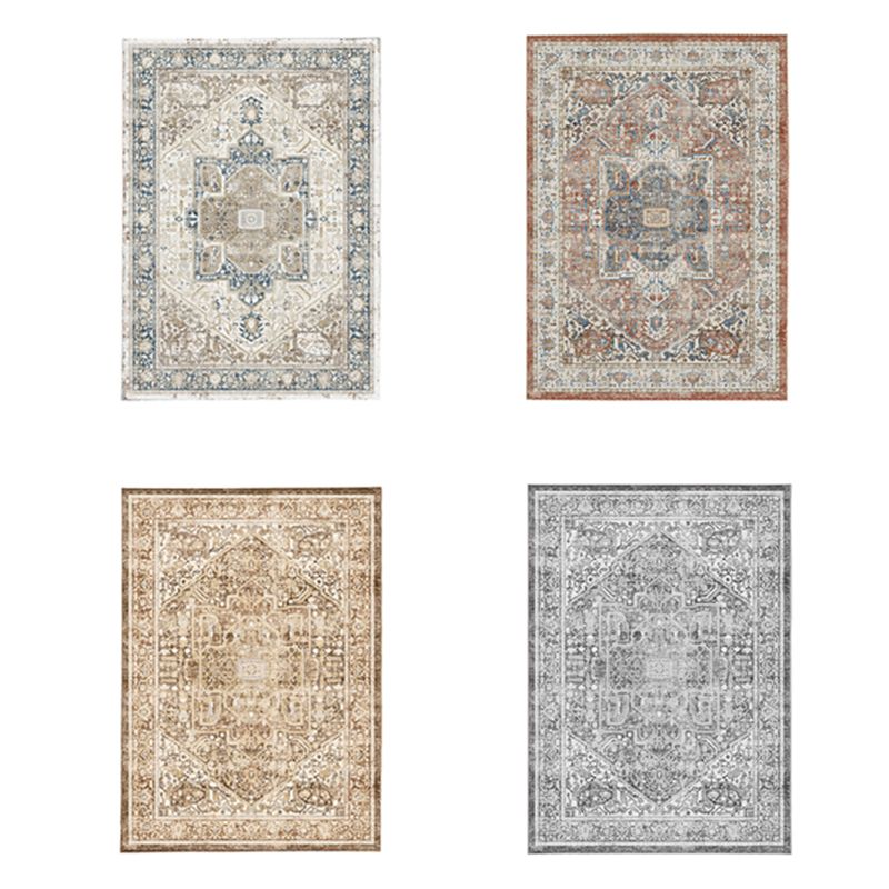 Four-Color Home Decoration Carpet Distressed Medallion Printed Area Rug Polyester with Non-Slip Backing Rug
