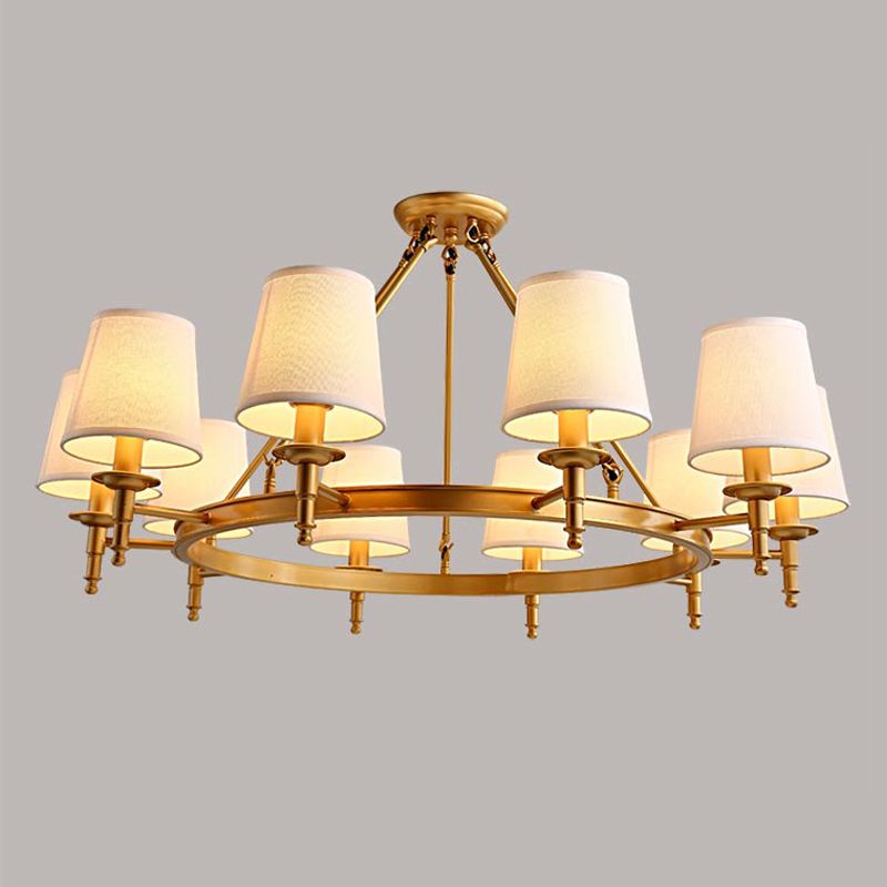 Lustre de lustre vertical américain lustre de plafond en métal avec ombre en tissu