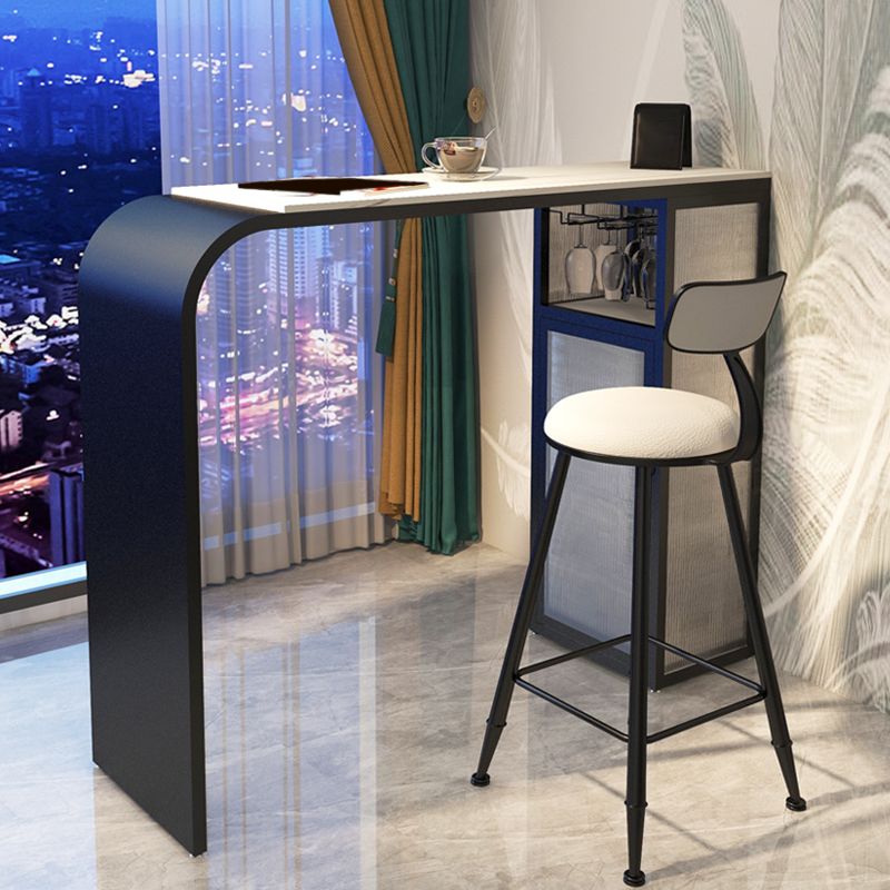 Contemporary Style Bar Table Stone Rectangle Bar Wine Table with Storage