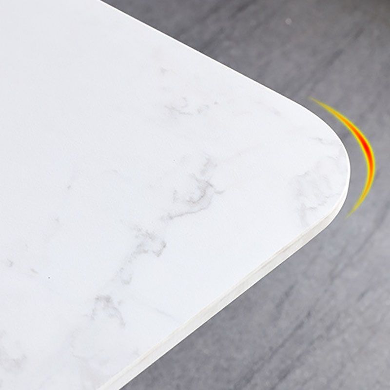 White Stone Top Dining Table Mid-Century Modern Table with 4 Wood Legs