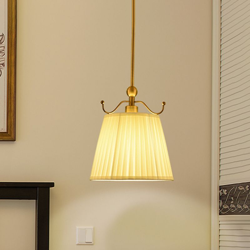 Paralume pieghettate camera da letto a sospensione in campagna tessuto 1 lampadina finitura bianca giù illuminazione