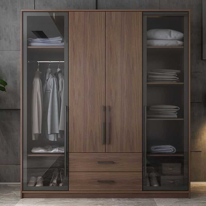 Brown Wood Wardrobe Armoire Modern Freestanding Wardrobe with Self Close Drawers