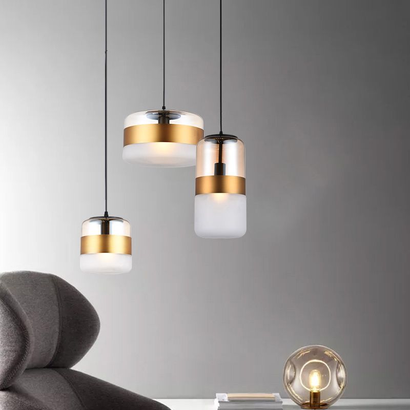 Gold Cylindrical Hanging Ceiling Light Minimalist Style Glass Ceiling Pendant Light