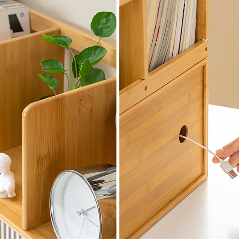 Contemporary Closed Back Bookcase Bamboo Horizontal Bookshelf with Doors