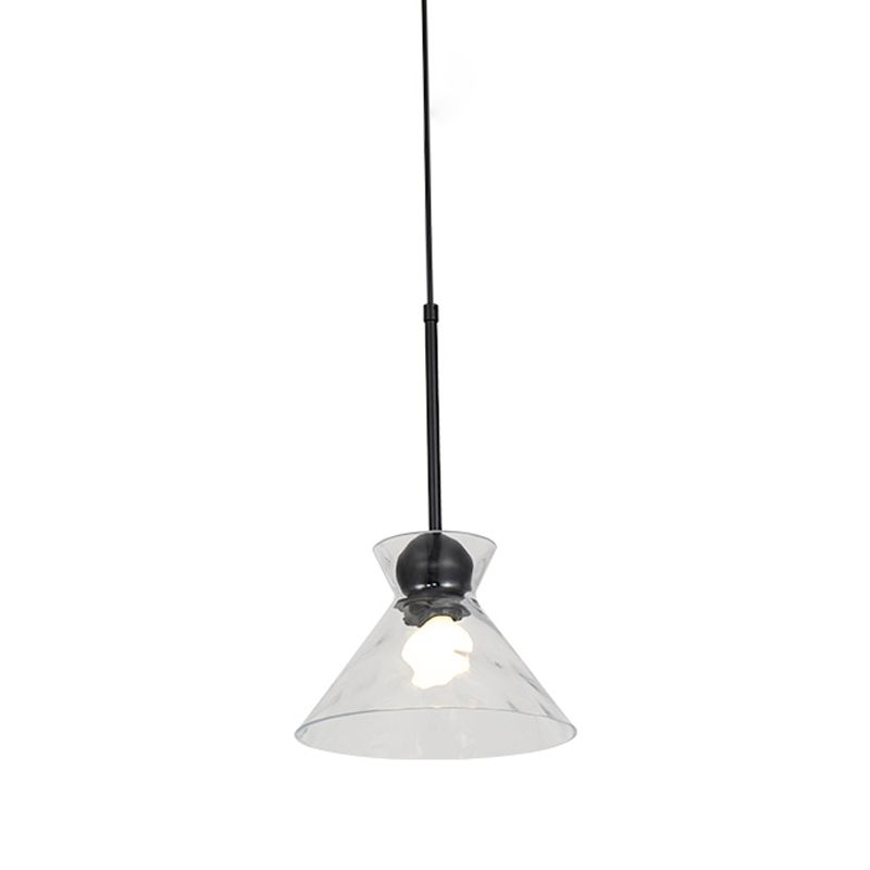 Ripple Glass Black Hanging Lamp in Modern Style Lacquered Iron Pendant Light for Dining Room