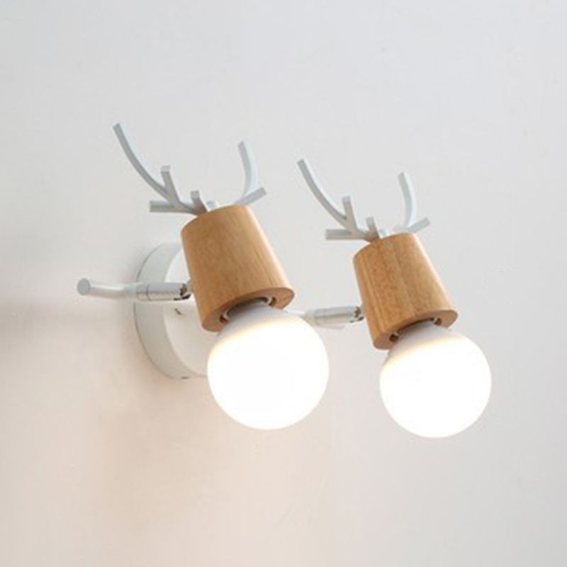 Noordse stijl eenvoud houten wandlamp metalen gewei ontwerp open lamp sconce licht voor slaapkamer