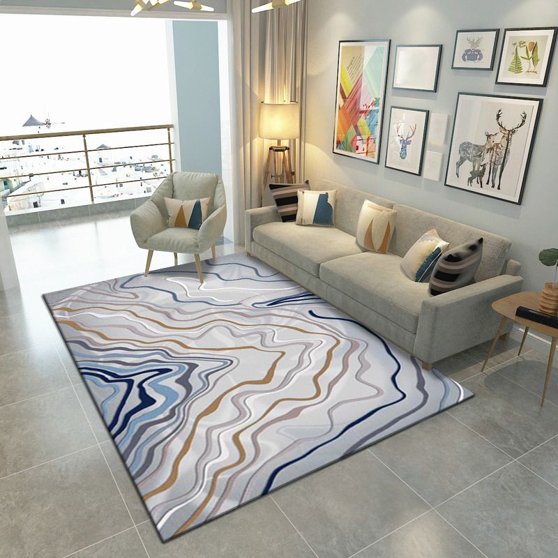 Bold Abstract Pattern Carpet Washable Trendy Area Rug Polyster Non-Slip Backing Rug for Living Room