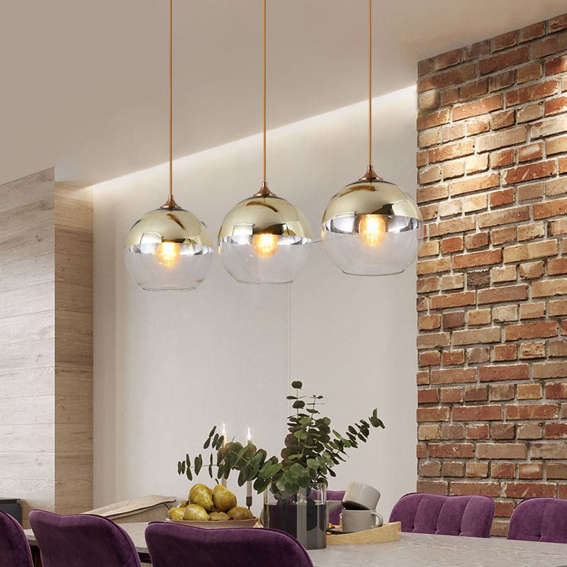 Wrought Iron Indoor Hanging Lamp in Modern Creative Style Globe Glass Pendant Light for Dining Room