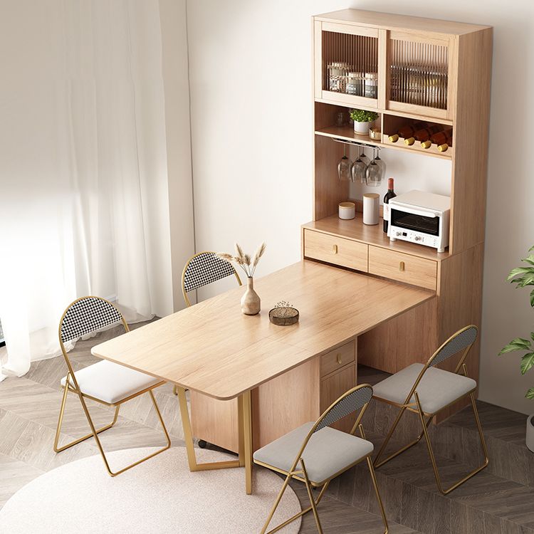 Natural Rectangle Wood Dining Table Folding Table with Storage Base