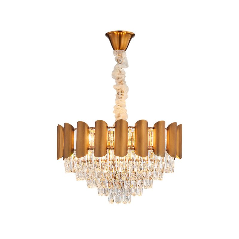 Tapered Crystal Suspension Lamp Modernism 6-Light Dining Room Chandelier Lighting in Brass