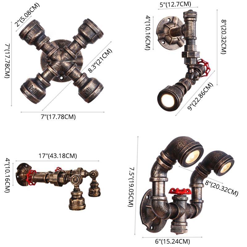 Bronze Pipe Wall Mounted Lamp Antique Style Metal Living Room Wall Light Sconce