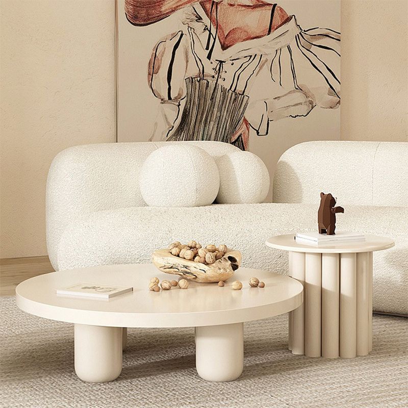 Wooden 4 Legs Coffee Table Round Minimalist Coffee Table for Living Room