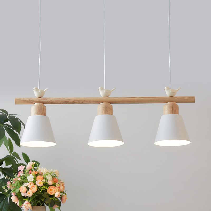 Nordic Shaded Hanging Island Light Metal 3-Head Dining Room Drop Pendant with Bird Decor